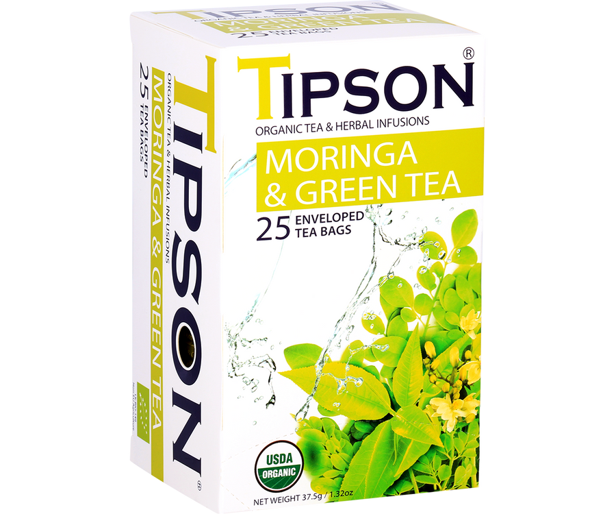 Tipson Organic Moringa And Green Tea Infusion Tea, 25 Count Tea Bags