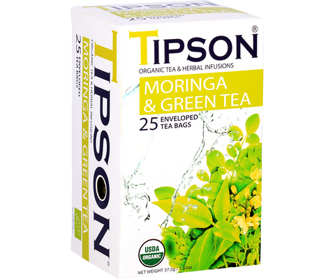 Tipson Organic Moringa And Green Tea Infusion Tea, 25 Count Tea Bags