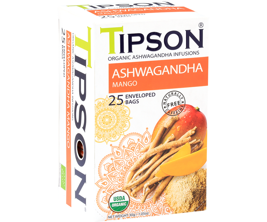 Tipson Organic Ashwagandha With Mango Infusion Tea, 25 Count Tea Bags