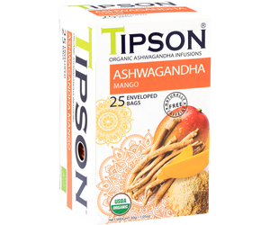 Tipson Organic Ashwagandha With Mango Infusion Tea, 25 Count Tea Bags