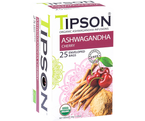 Tipson Organic Ashwagandha With Cherry Infusion Tea, 25 Count Tea Bags