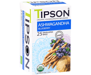 Tipson Organic Ashwagandha With Blueberry Infusion Tea, 25 Count Tea Bags