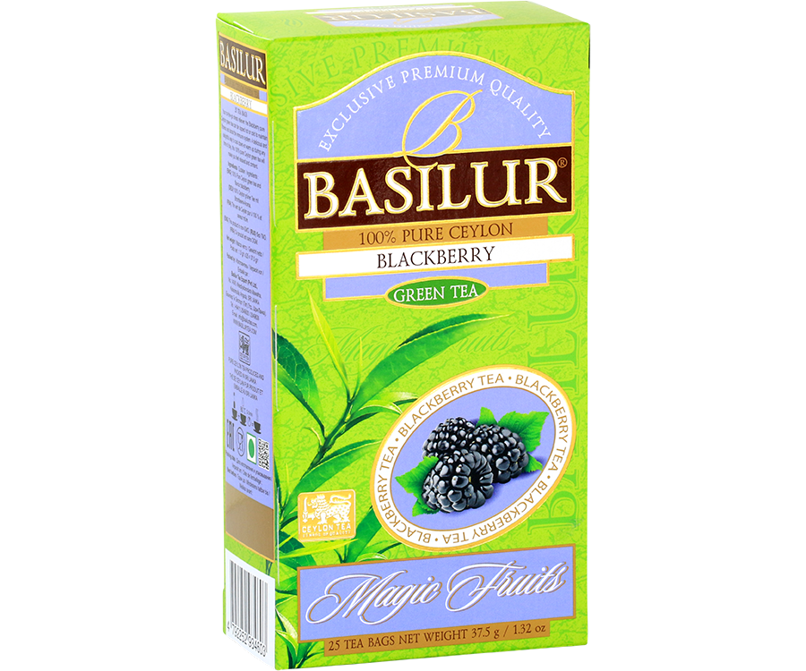 Basilur Magic Fruits Blackberry Flavoured Green Tea, 25 Count Tea Bags