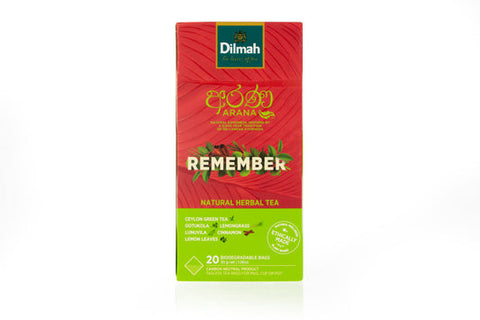 Dilmah Arana Remember Natural Herbal Ceylon Green Tea, 20 Count Tea Bags